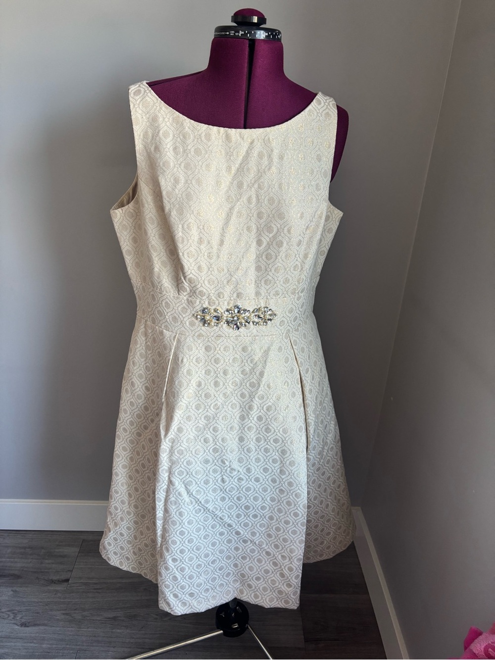Eliza J Ivory Textured Mini Dress with Embellished Waist